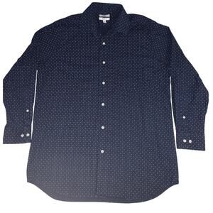 Croft Barrow Classic Fit Dark Blue Small Print Dress Shirt Size L 16-18.5 32/33